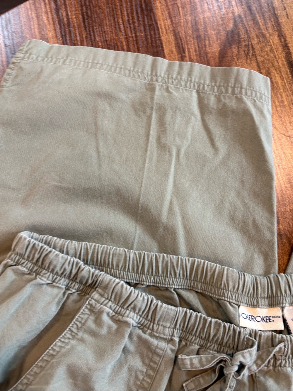 Cherokee Sage Green Elastic Waist Tie-Front Pants - Picture 4 of 4